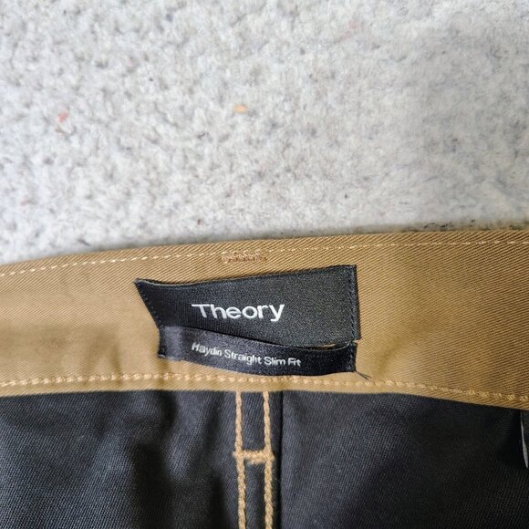Theory Pants Men's 34 Brown Stretch Flat Front Haydin Straight Slim Fit Classic - Picture 8 of 11